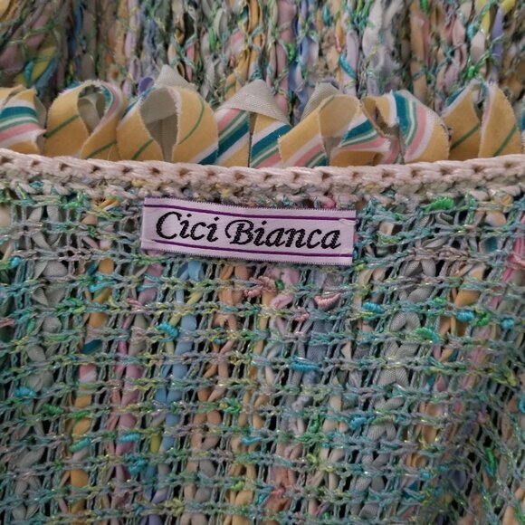 Cici Bianca Cardigan Sweater Ruffled Neckline Art to Wear Handwoven Small/Medium - Picture 11 of 11